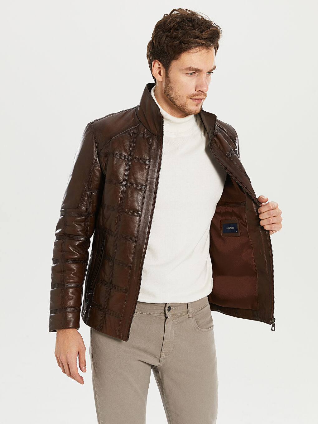 Man BROWN Faux Leather Coat-3