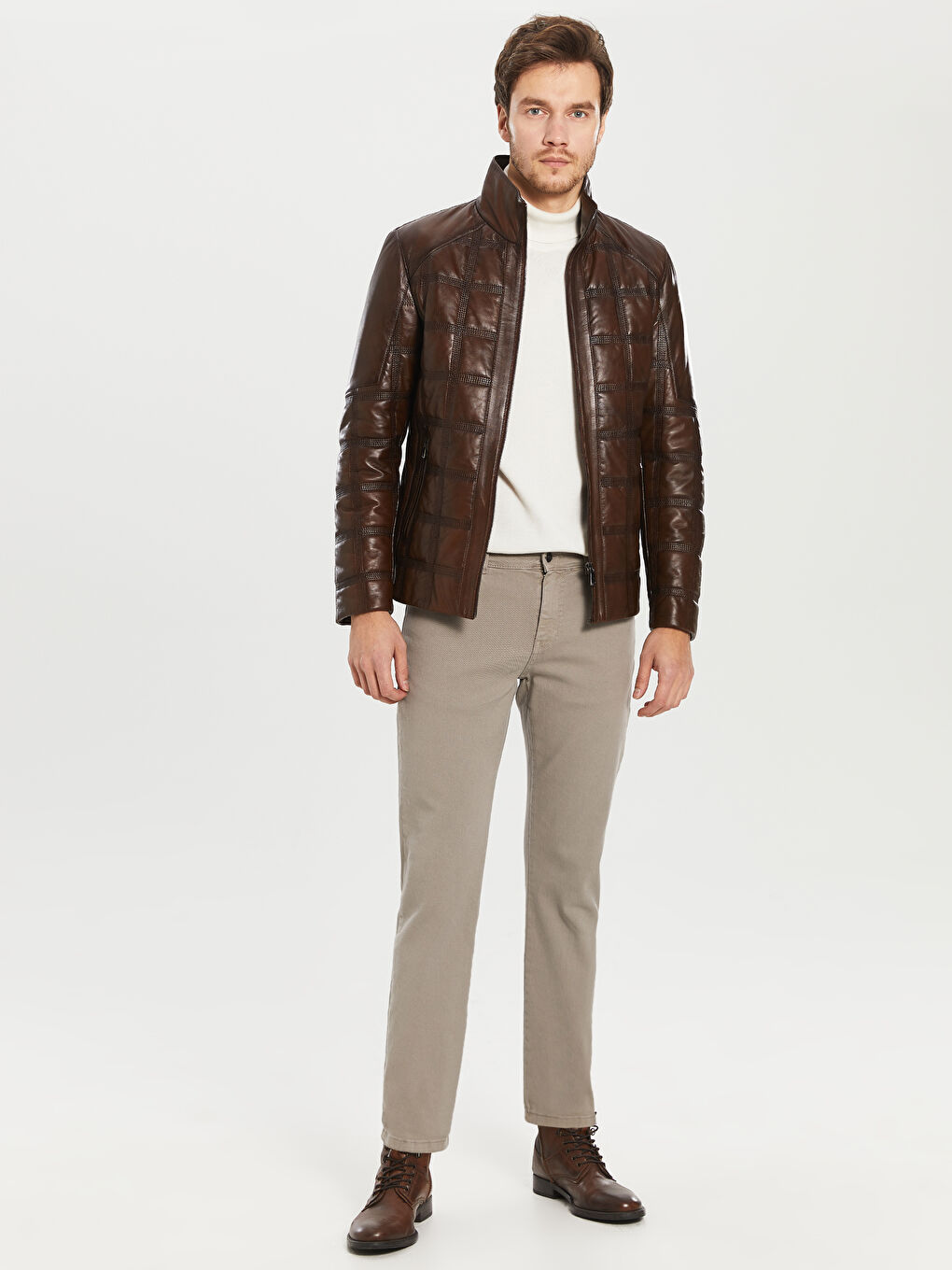 Man BROWN Faux Leather Coat-5