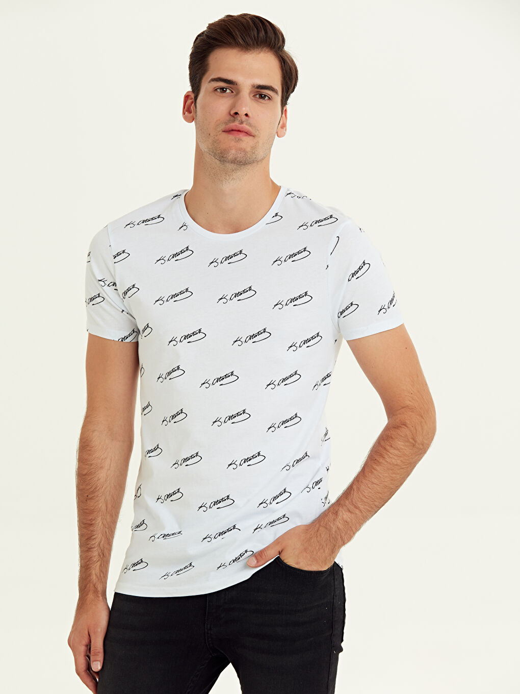 Beyaz Penye Erkek Tişört