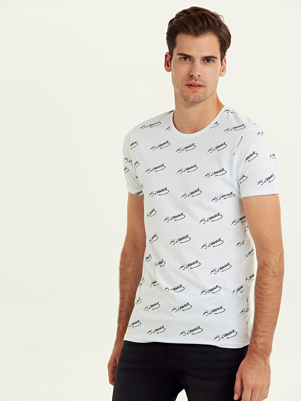 Beyaz Penye Erkek Tişört-1