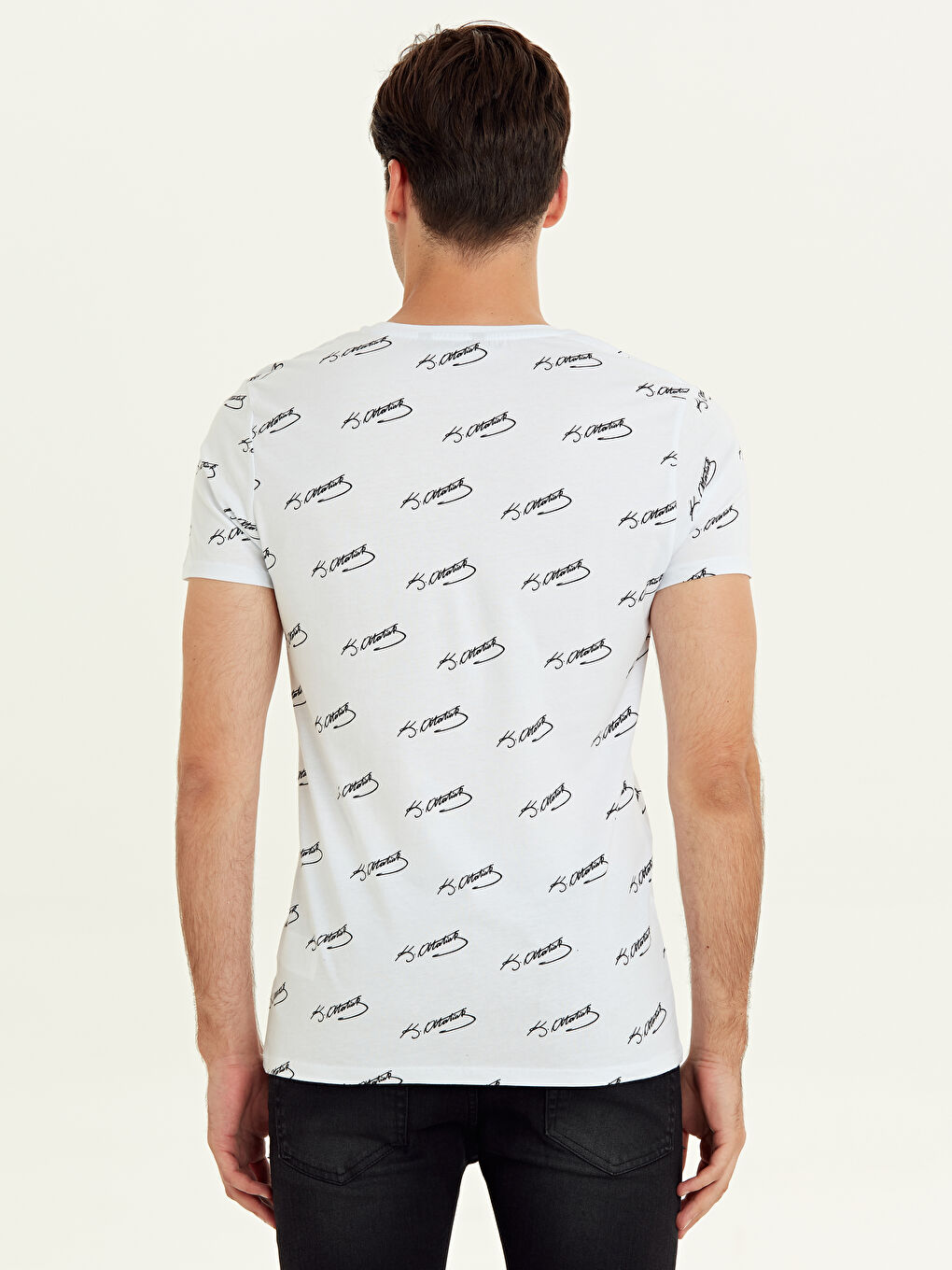 Beyaz Penye Erkek Tişört-2