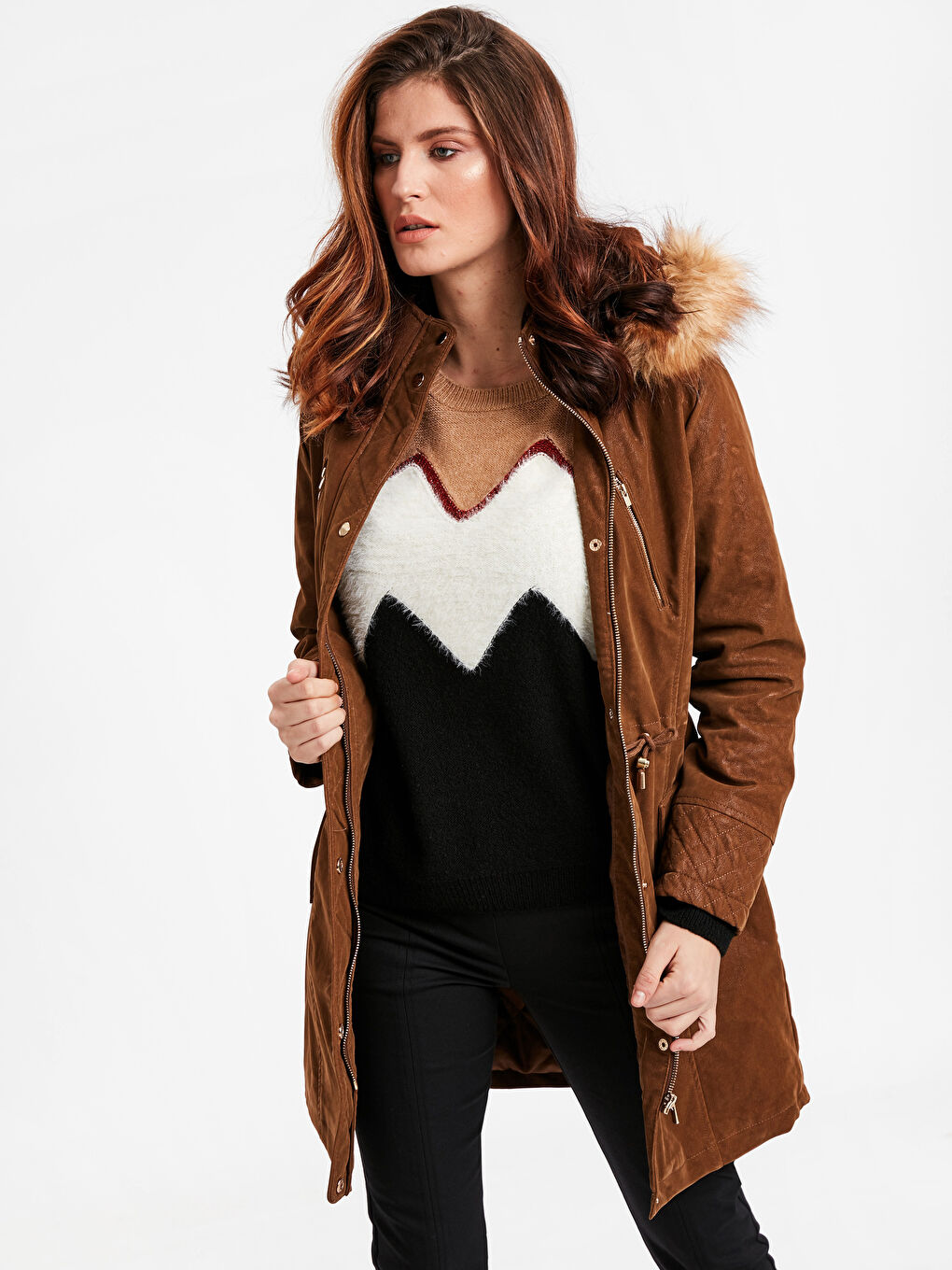 Kahverengi Taba Deri Görünümlü Mont