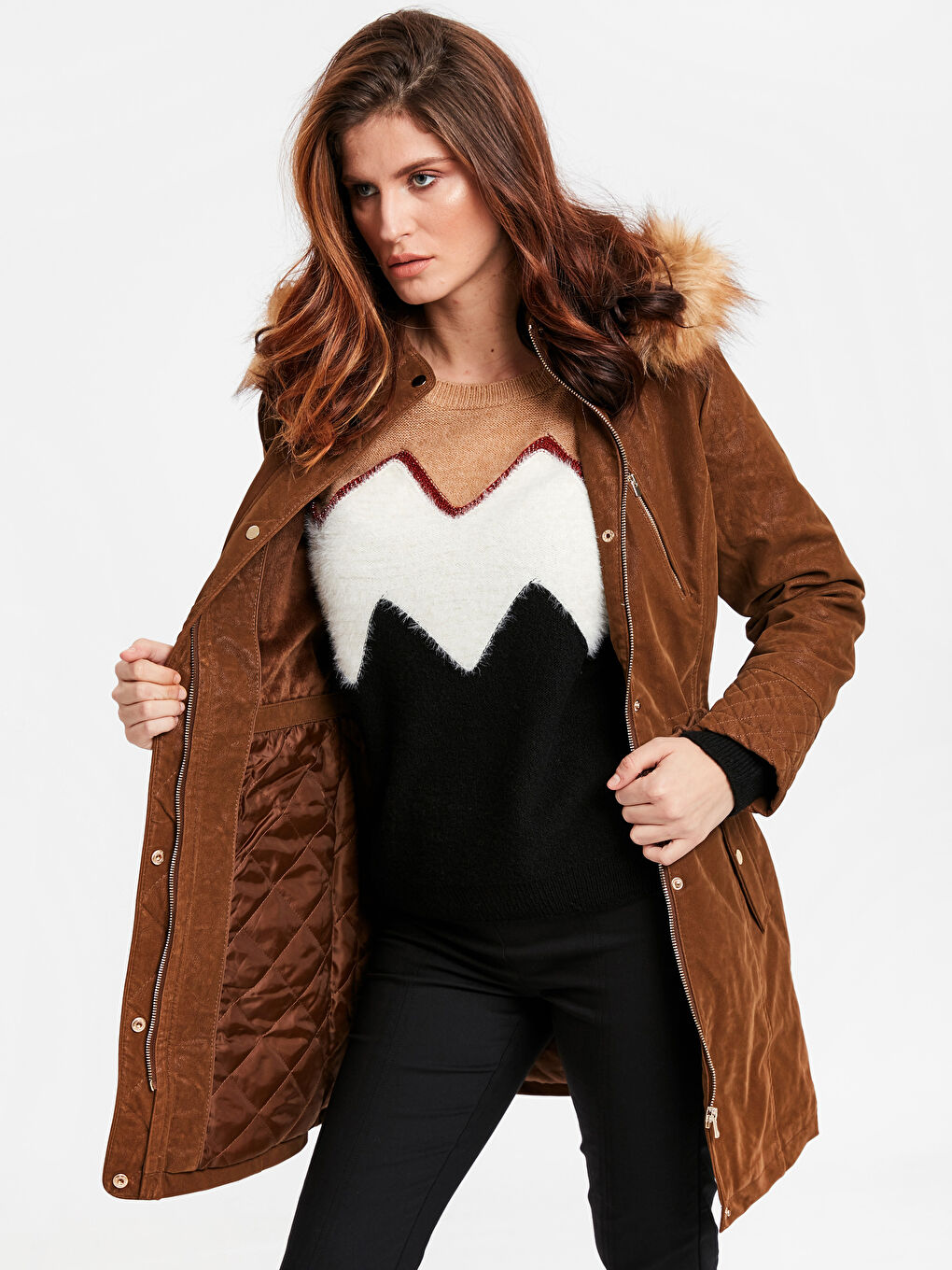 Kahverengi Taba Deri Görünümlü Mont-1