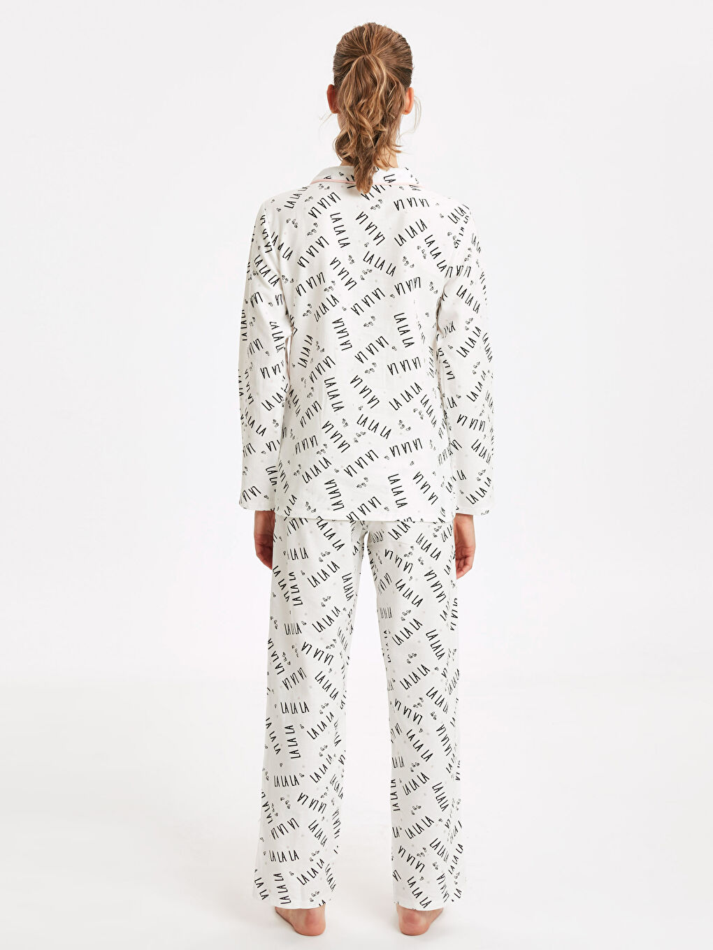 Gömlek Yaka Uzun Kollu Kadın Gabardin Pijama Takım-1