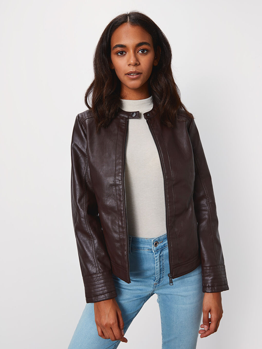 Kahverengi Deri Görünümlü Mont-2