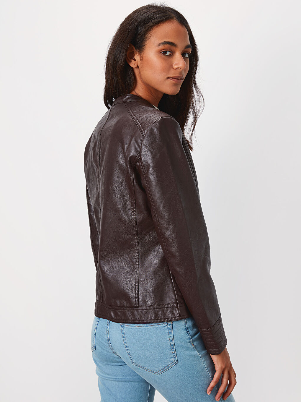 Kahverengi Deri Görünümlü Mont-3