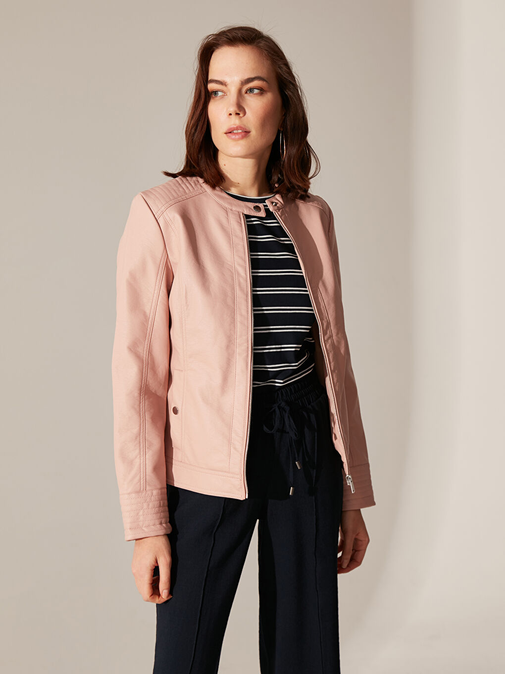 Geacă din piele ecologică ROZ Femeie-2