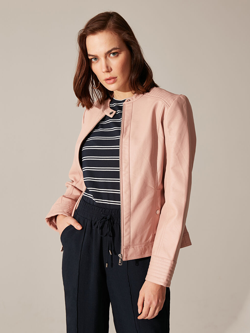 Geacă din piele ecologică ROZ Femeie-3