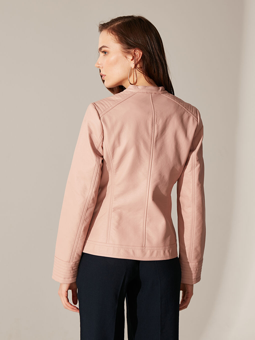 Geacă din piele ecologică ROZ Femeie-5