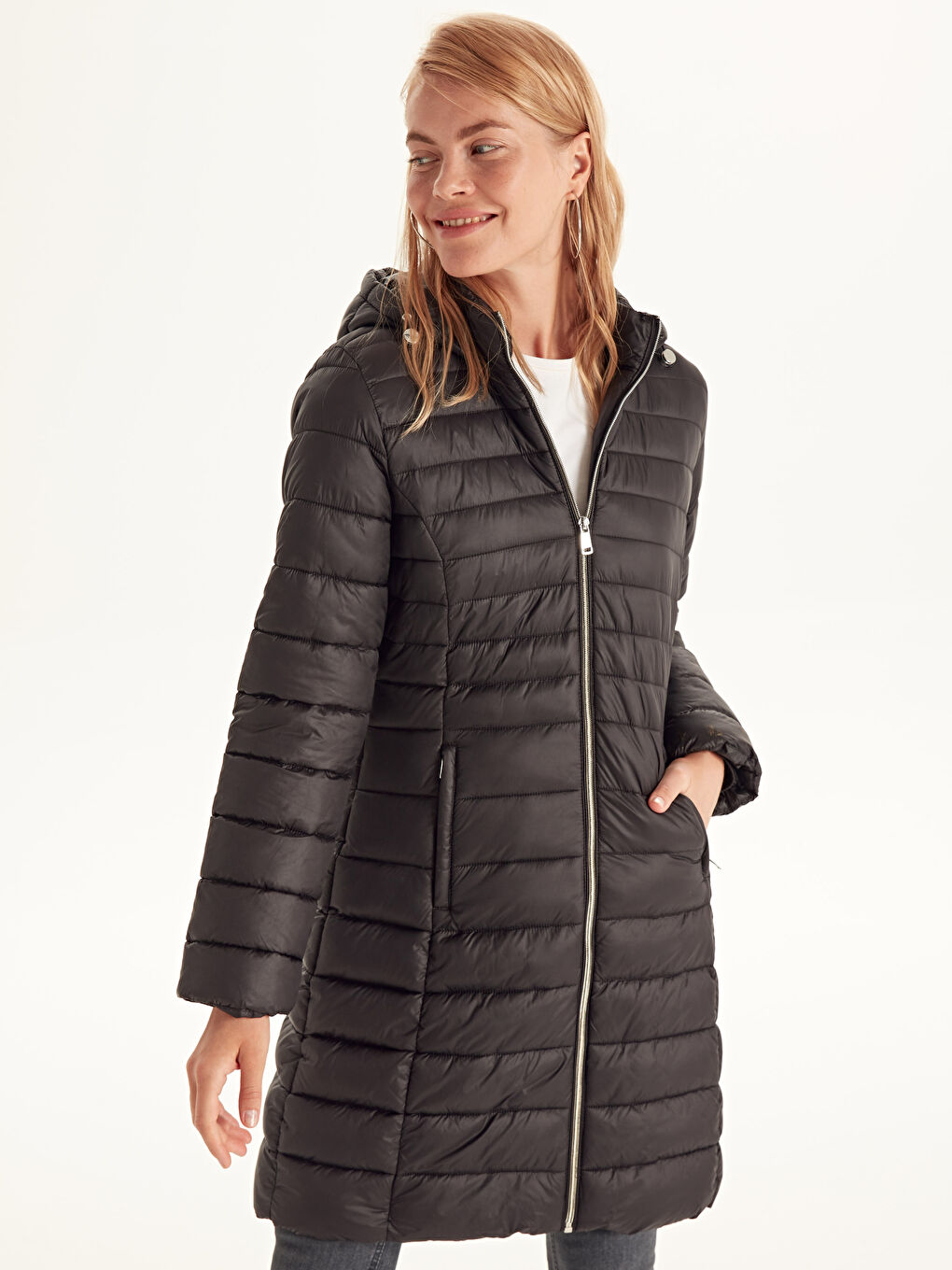 Әйелдер қара Пуховик пальто-2