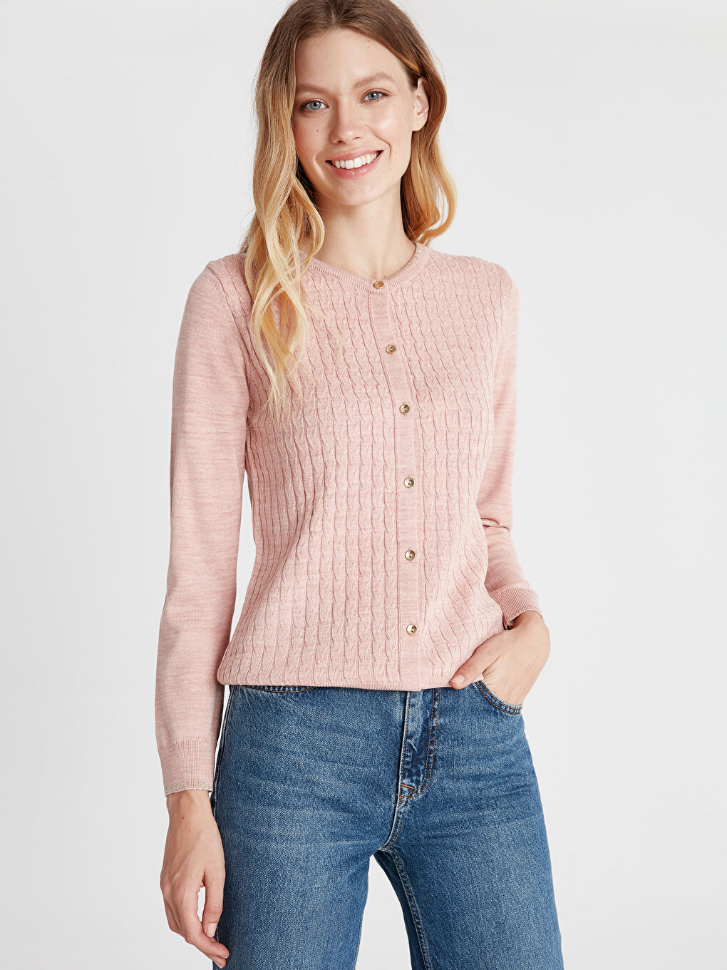 Uçuk Pembe Melanj Hırka-1