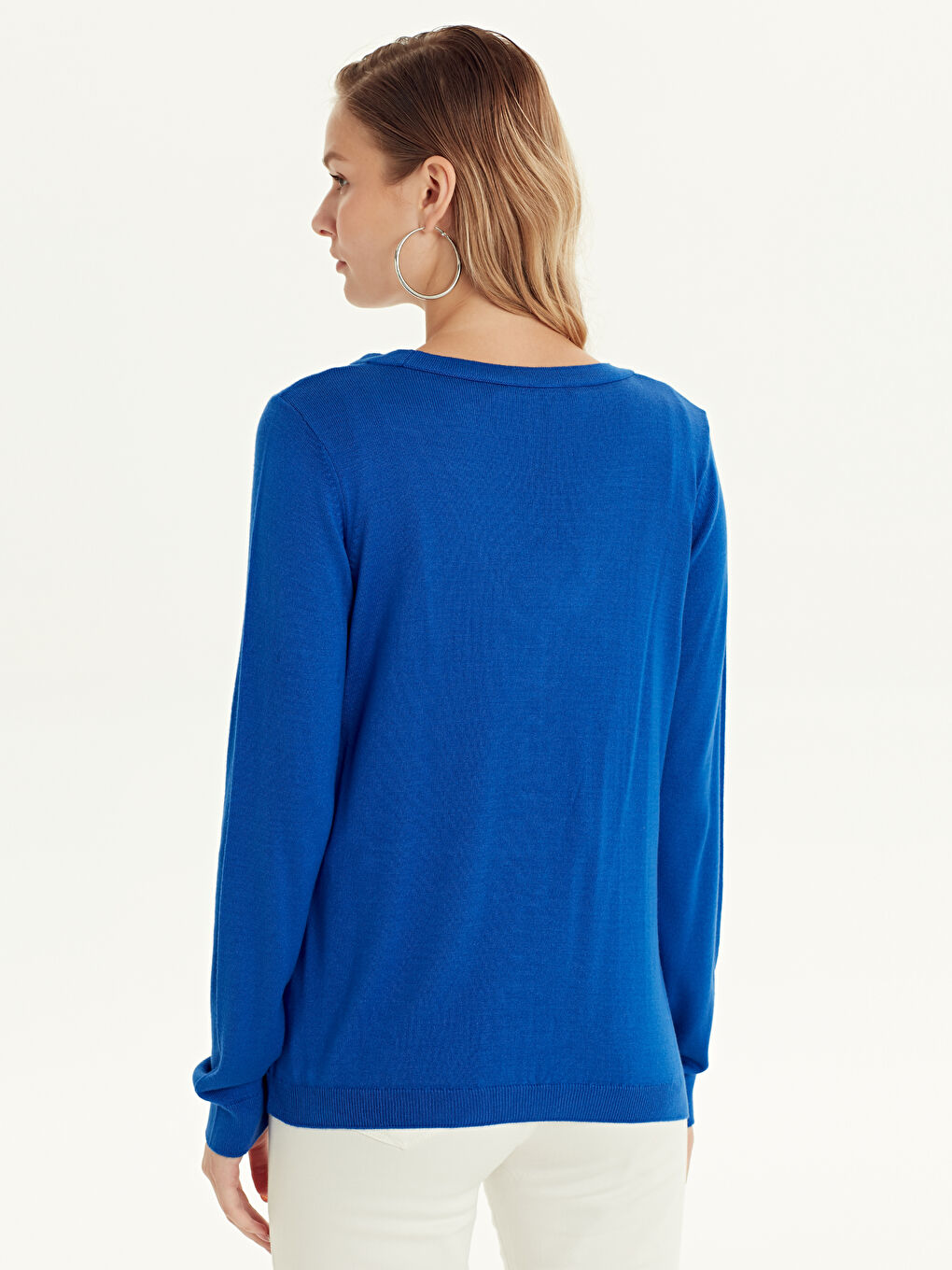 Mavi V Yaka Kadın Hırka-2