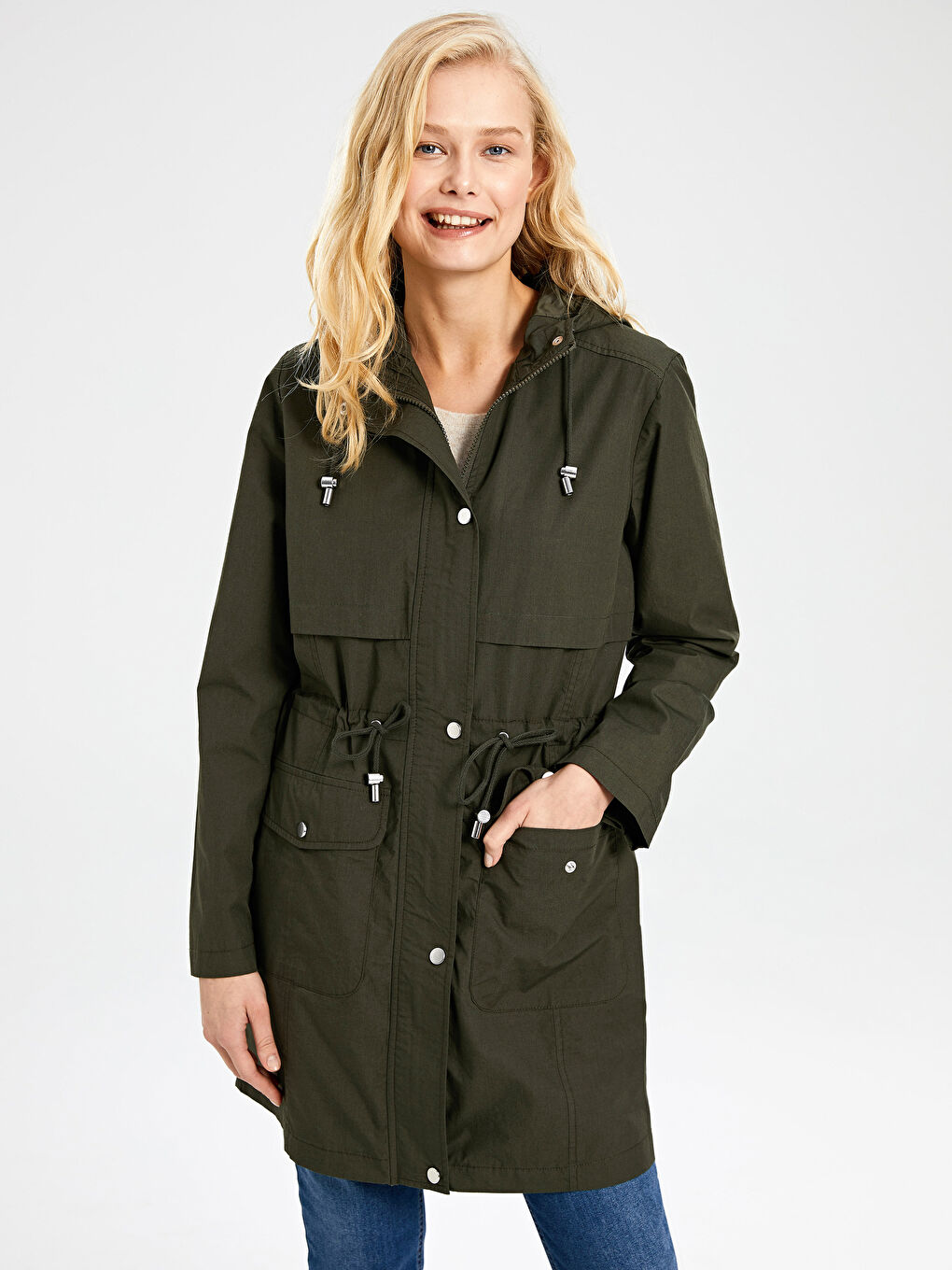 Frau KHAKI Mantel aus Kunstleder