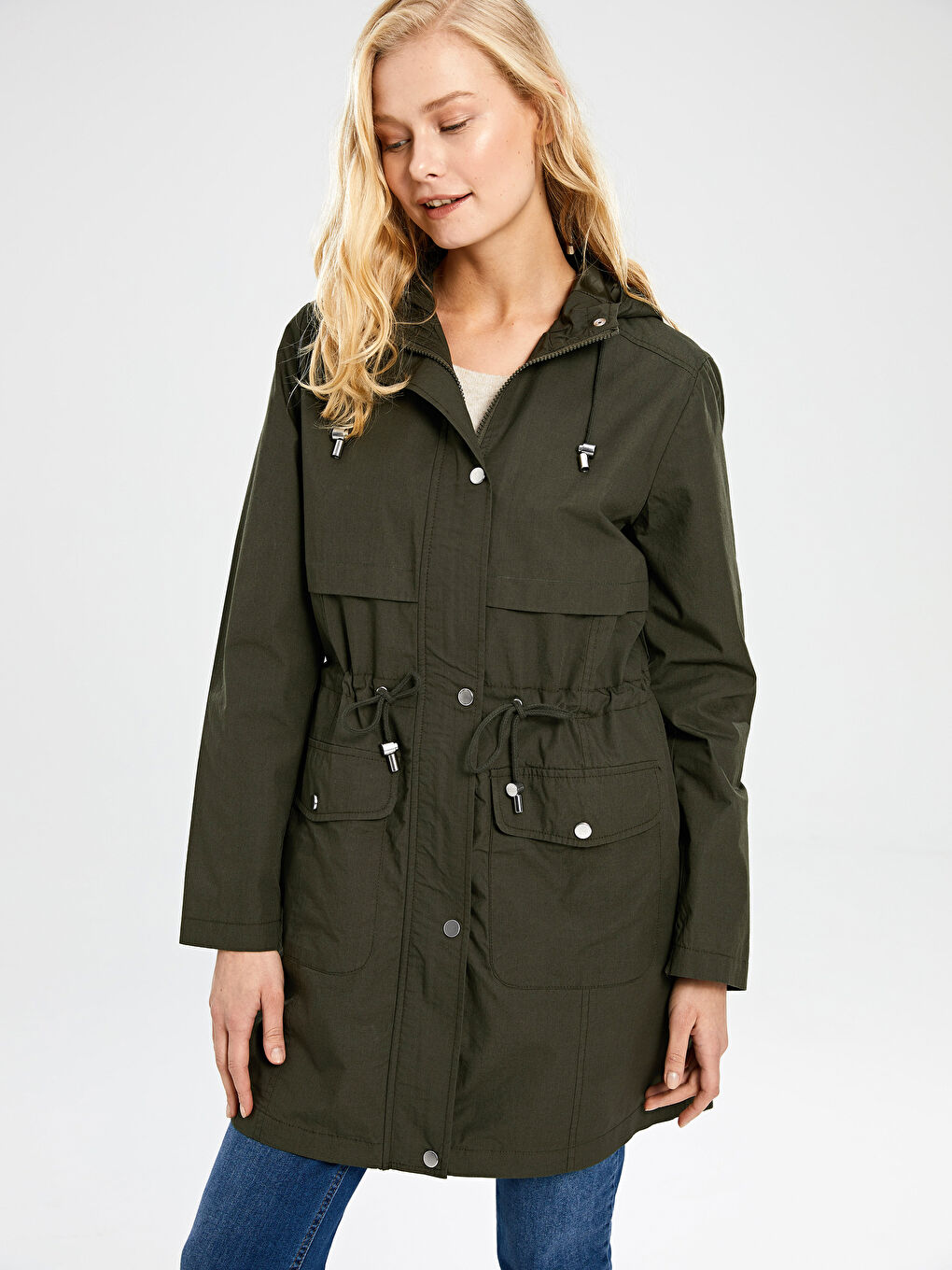 Frau KHAKI Mantel aus Kunstleder-1