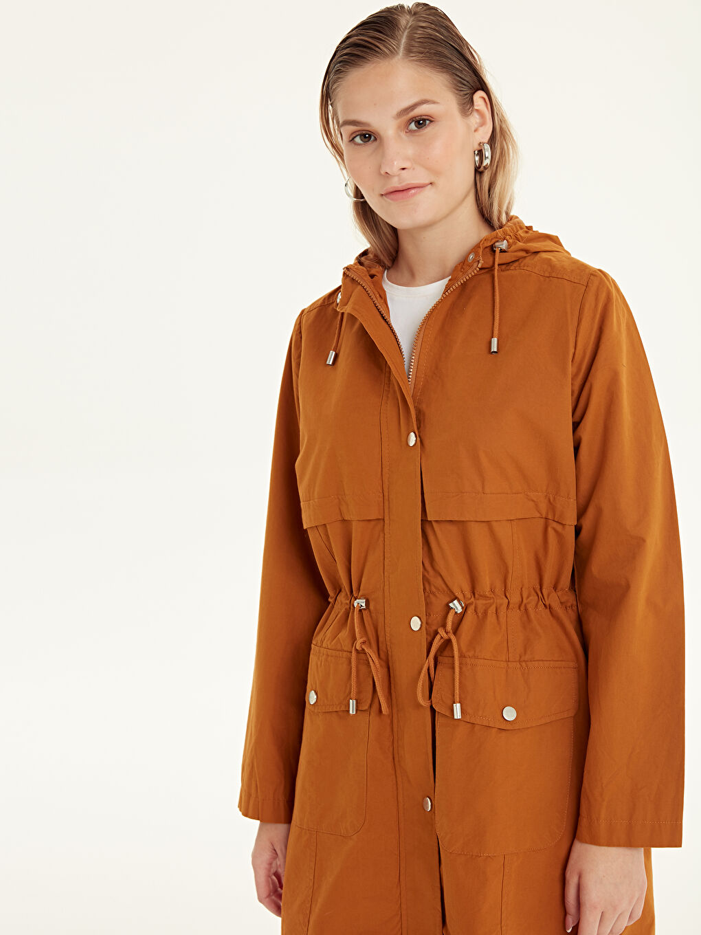 Turuncu Tarçın Deri Görünümlü Mont-1