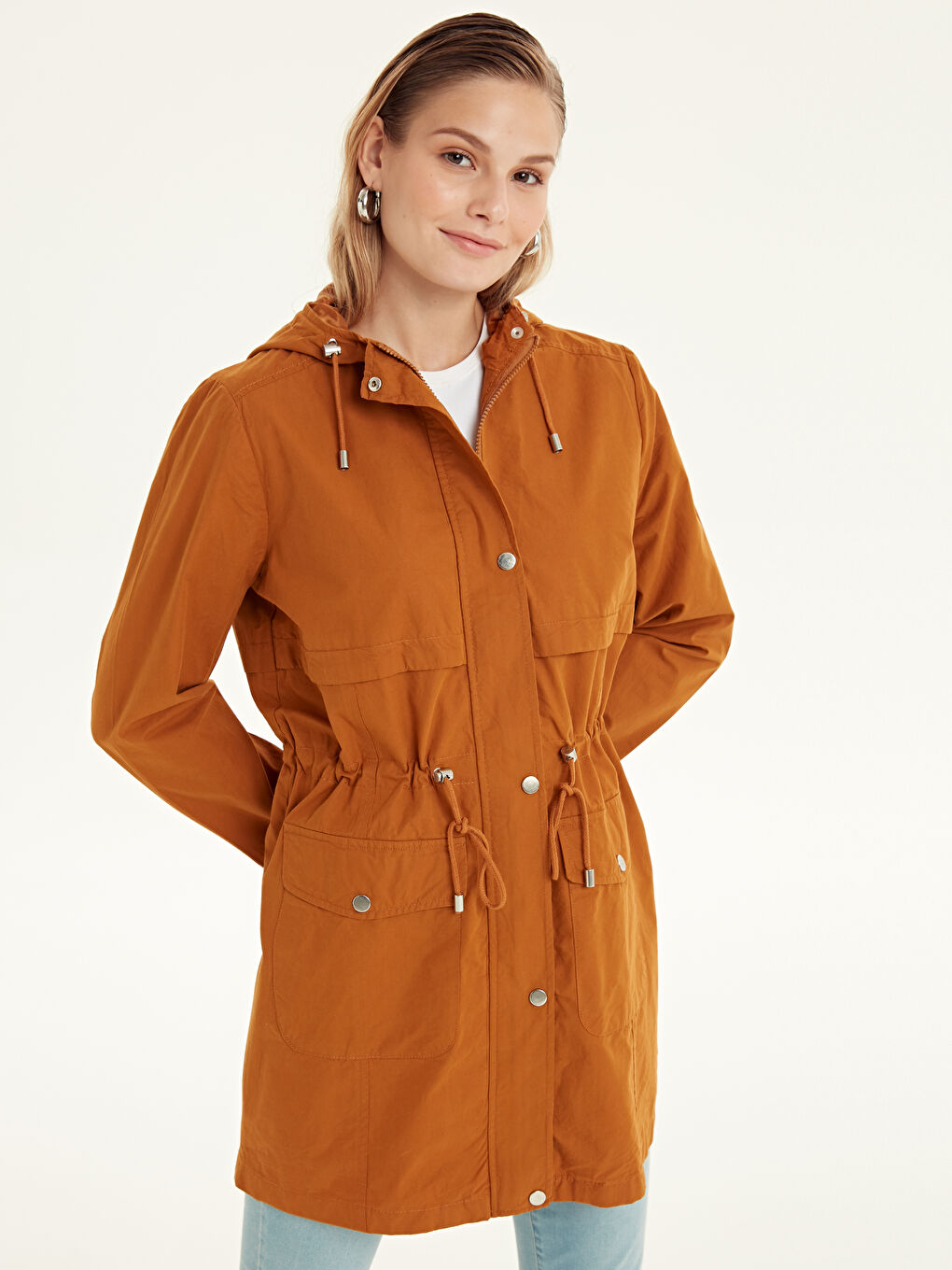 Turuncu Tarçın Deri Görünümlü Mont-2