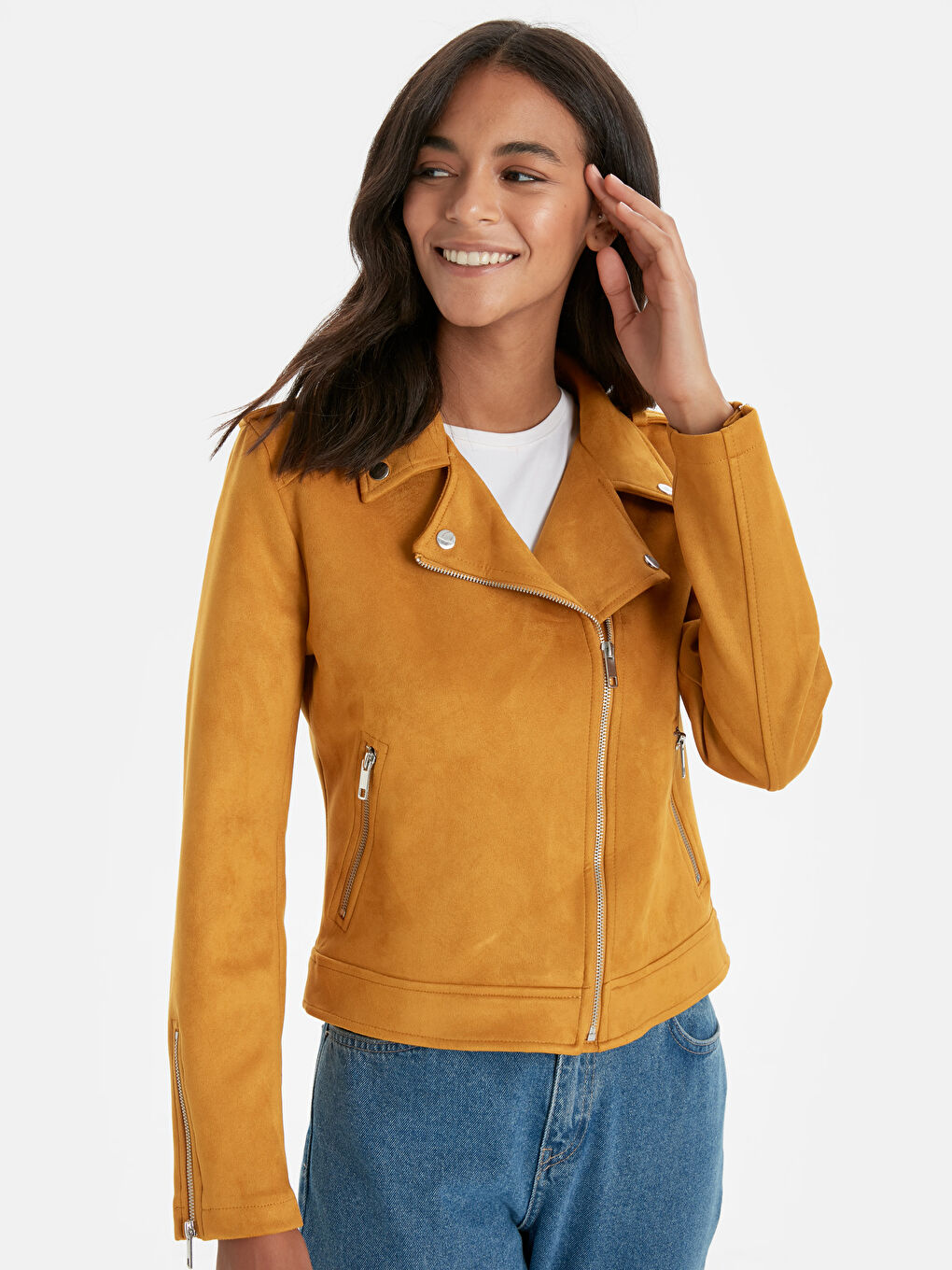 Woman YELLOW Faux Leather Coat-1