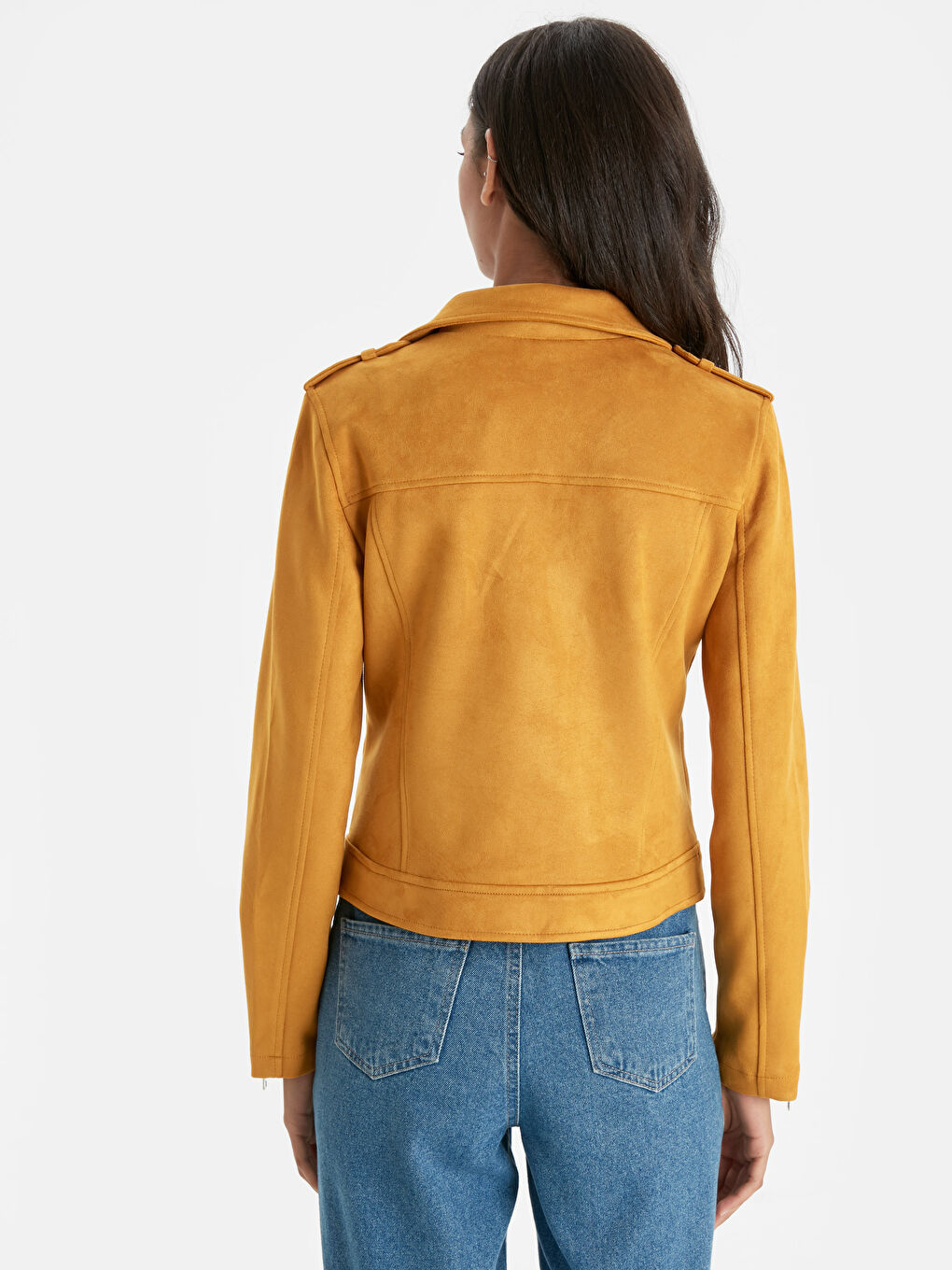 Woman YELLOW Faux Leather Coat-2