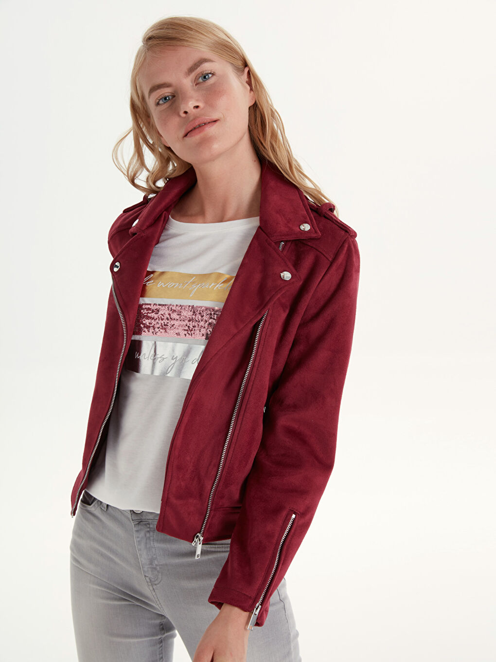 Woman RED Faux Leather Coat