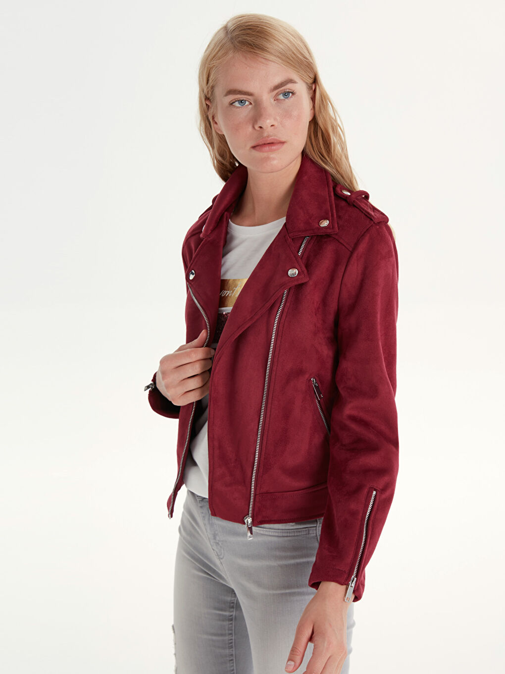 Woman RED Faux Leather Coat-1