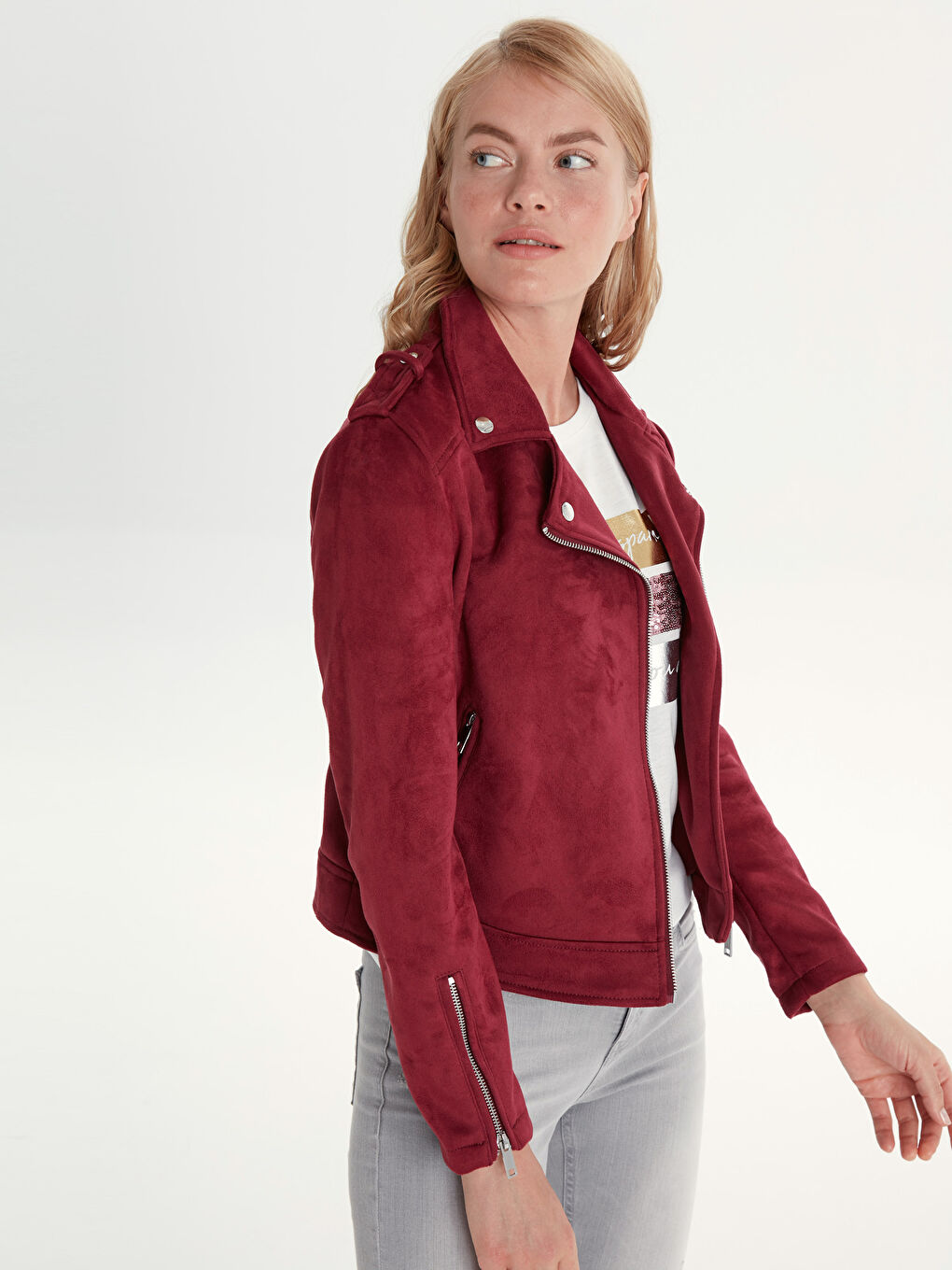 Woman RED Faux Leather Coat-2