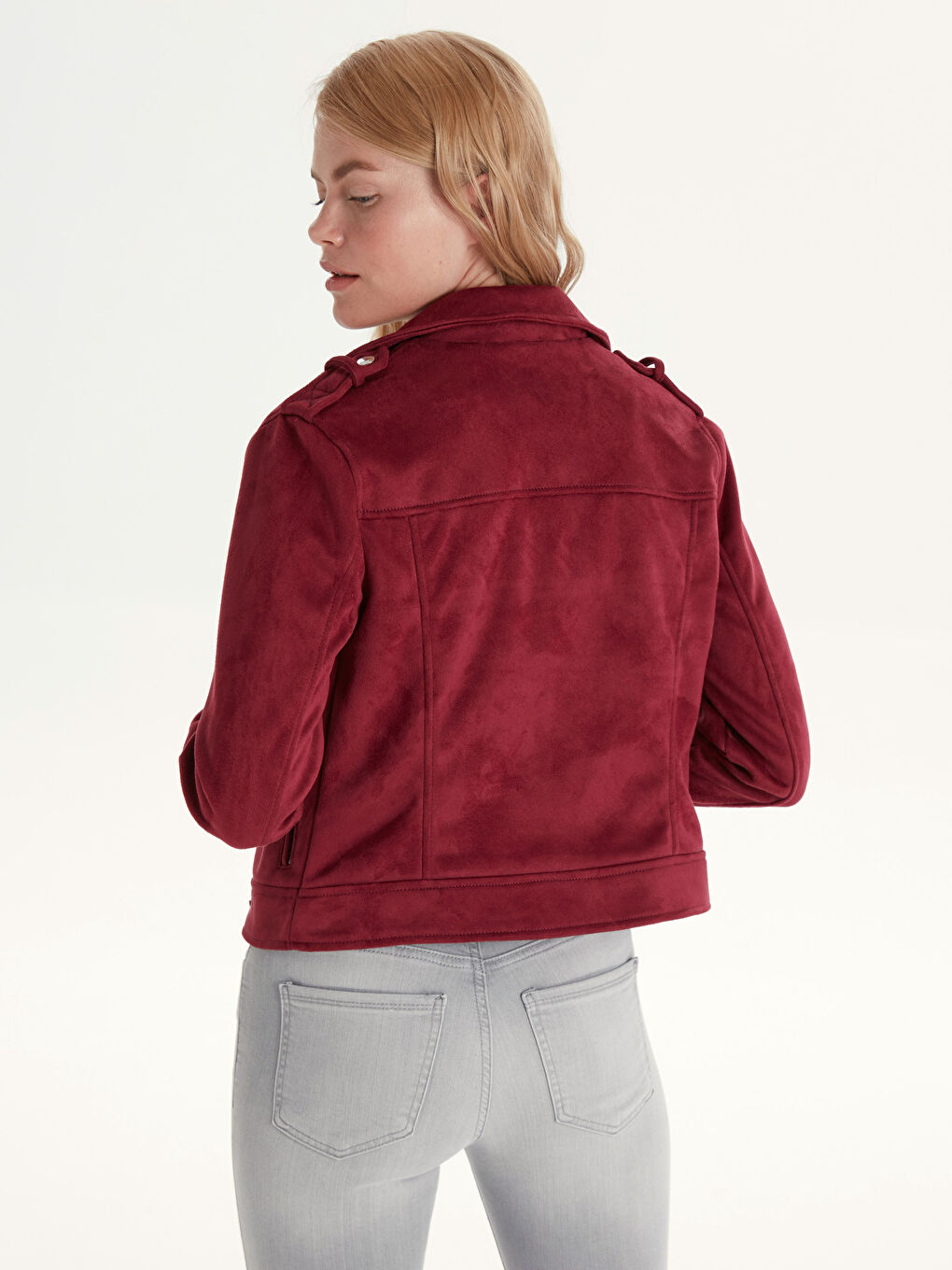 Woman RED Faux Leather Coat-3