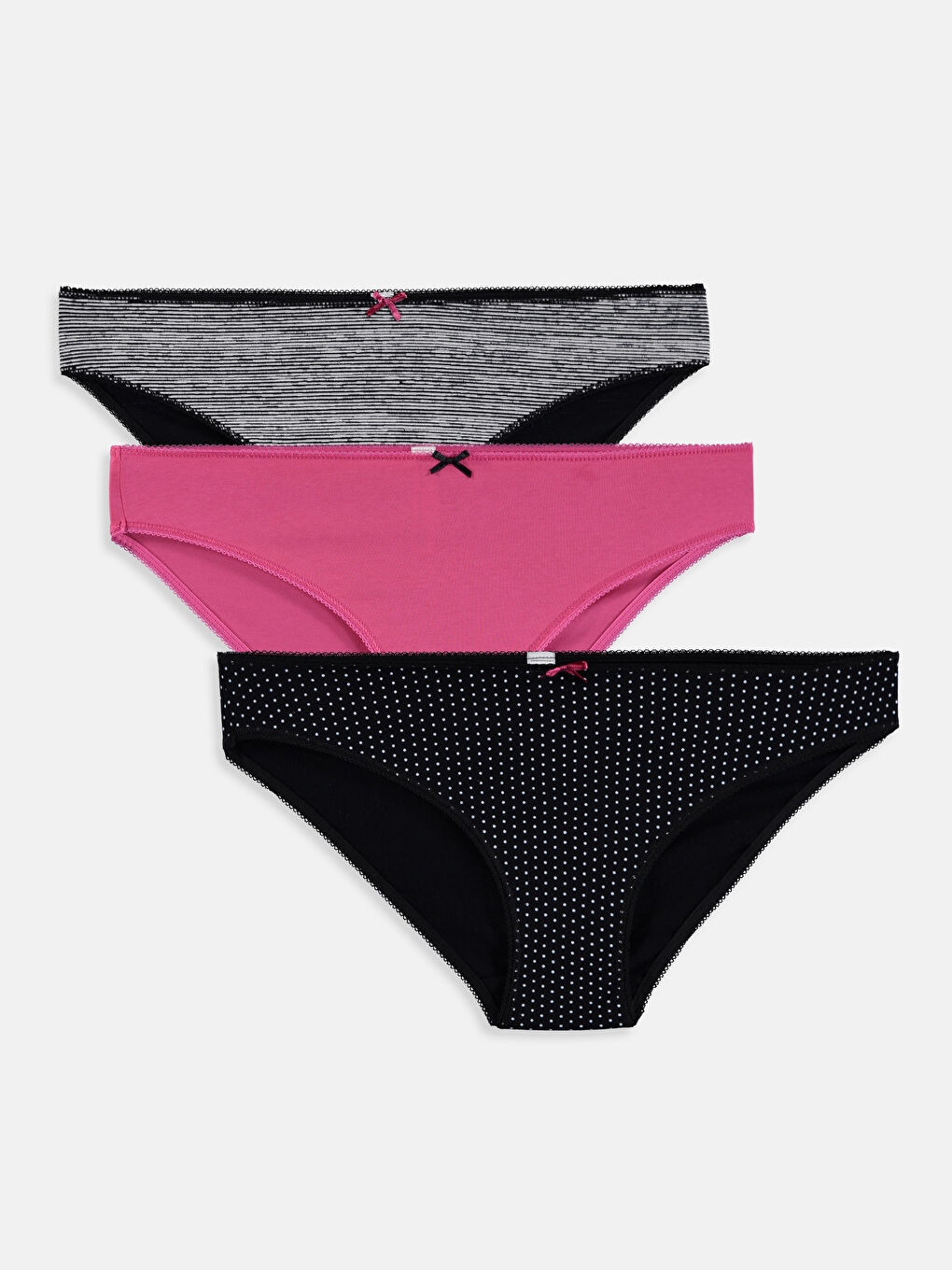 Siyah Desenli Kadın Bikini Külot 3'lü Paket