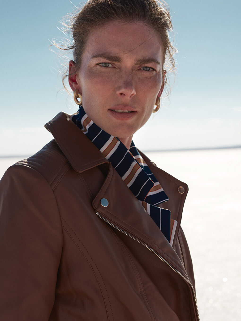 Kahverengi Açık Kahve Deri Görünümlü Mont