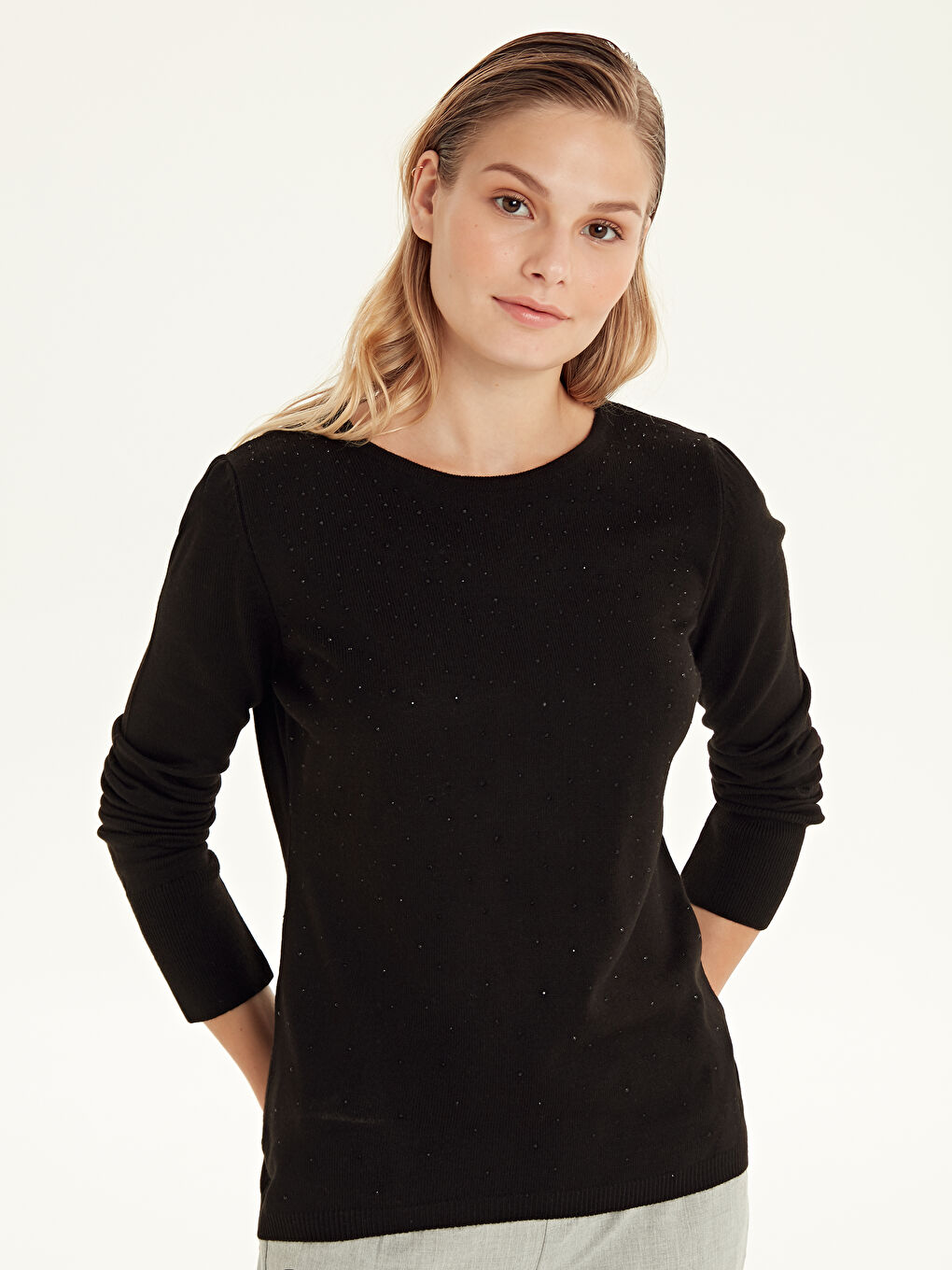 Siyah Bisiklet Yaka Uzun Kollu Kadın Kazak