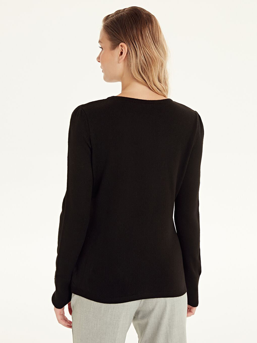 Siyah Bisiklet Yaka Uzun Kollu Kadın Kazak-2