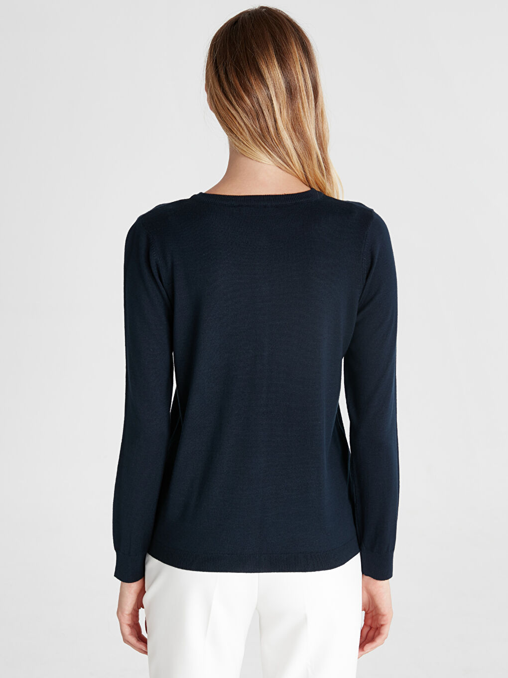 Lacivert Düğmeli İnce Uzun Kollu Kadın Triko Hırka-2