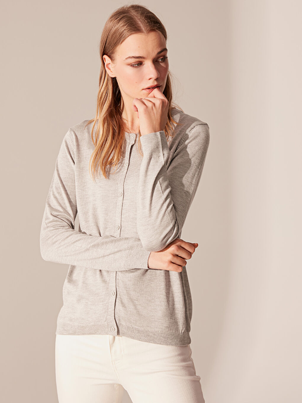 Açık Gri Melanj Hırka-2