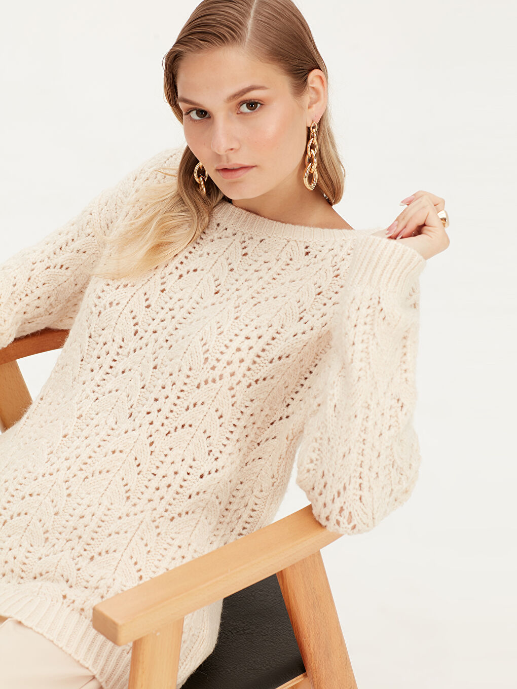 Women's Slash Neck Long Sleeve Sweater-1