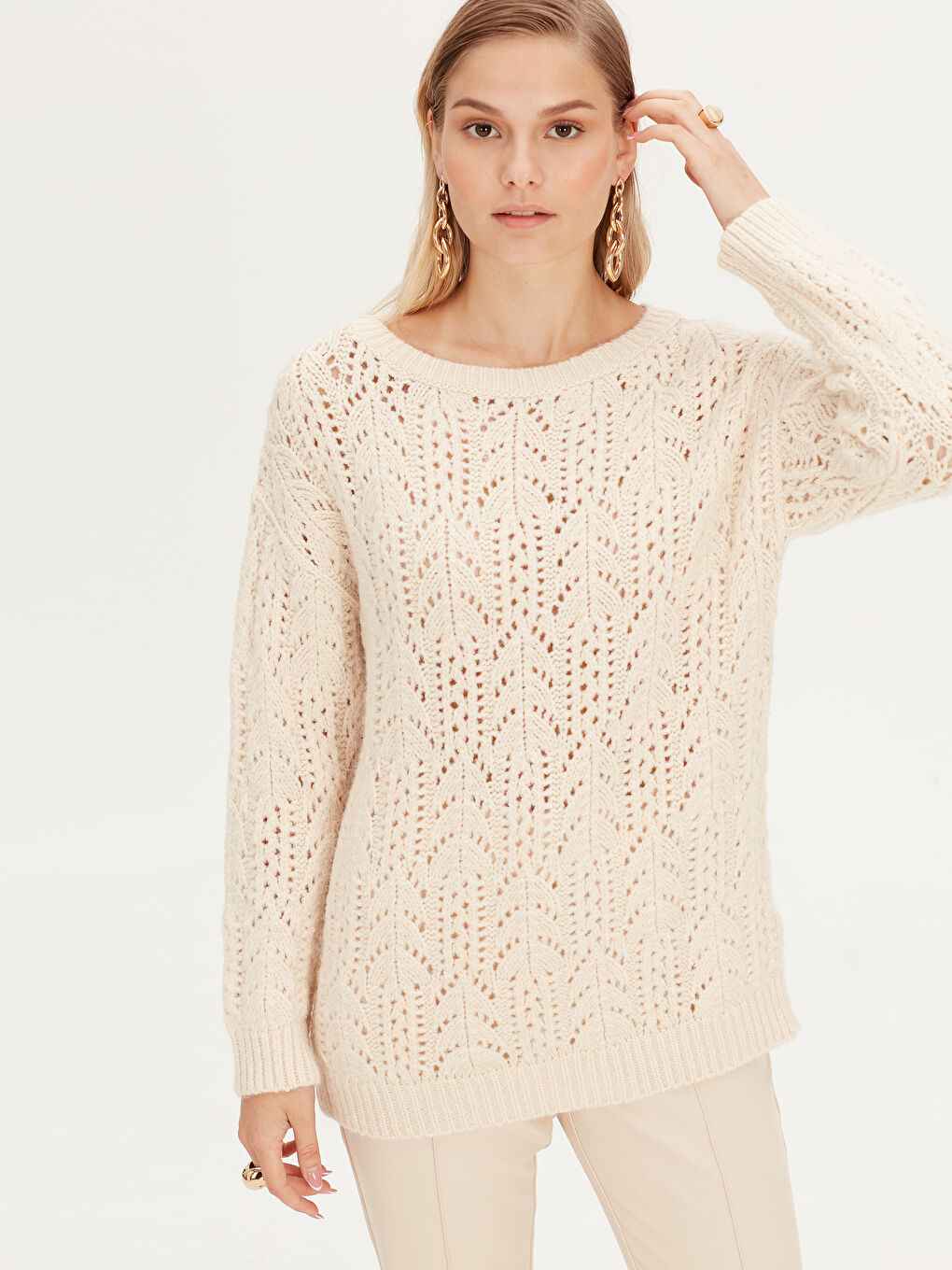 Women's Slash Neck Long Sleeve Sweater-2