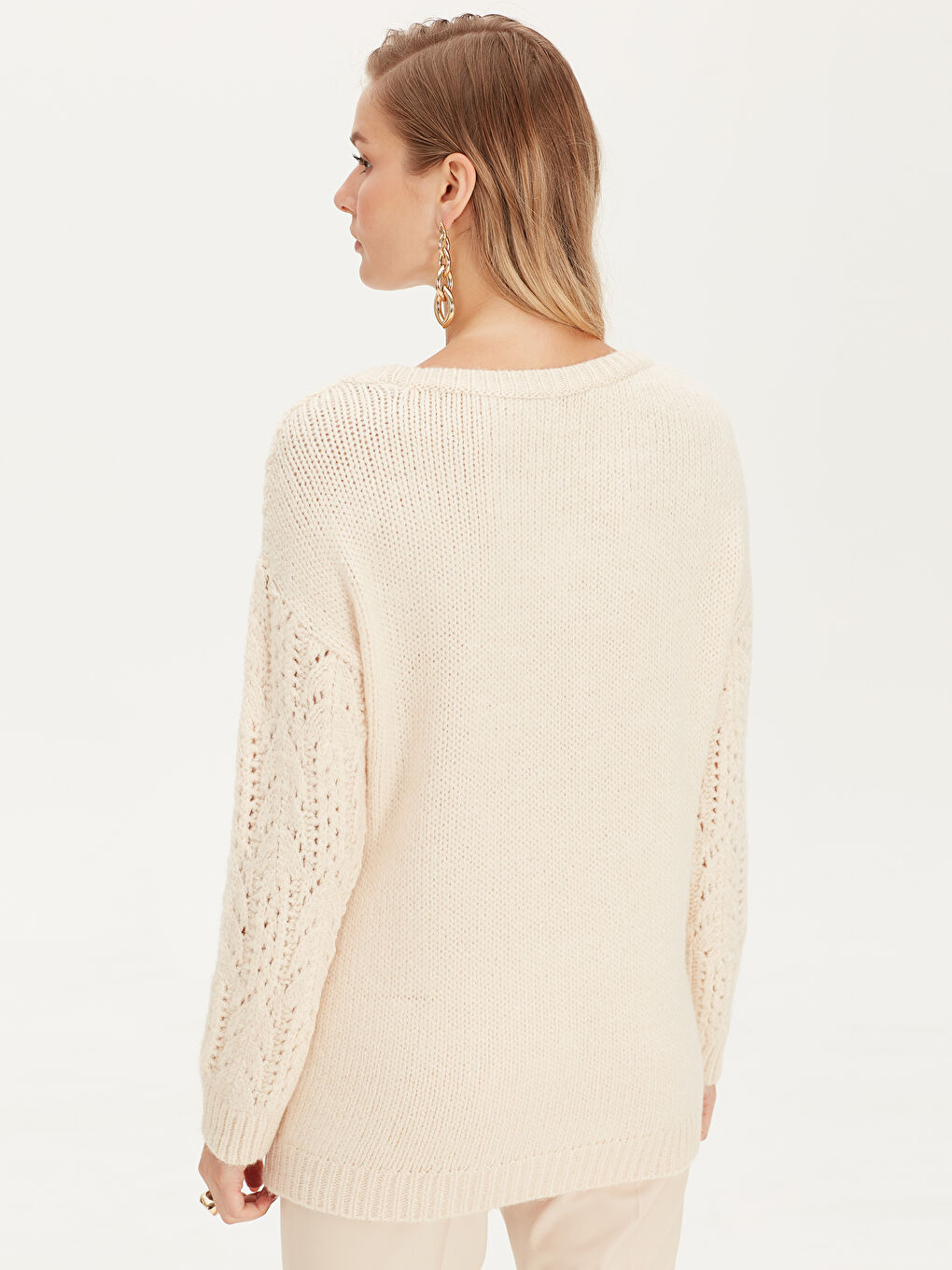 Women's Slash Neck Long Sleeve Sweater-3