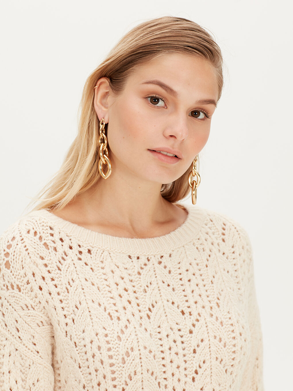 Women's Slash Neck Long Sleeve Sweater-4