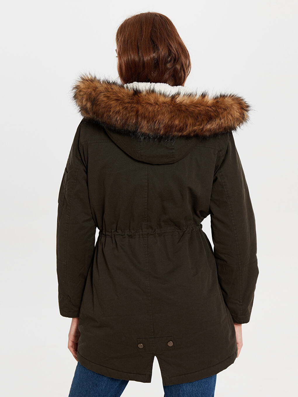 Haki Kapüşonlu Uzun Kollu Kadın Parka-2