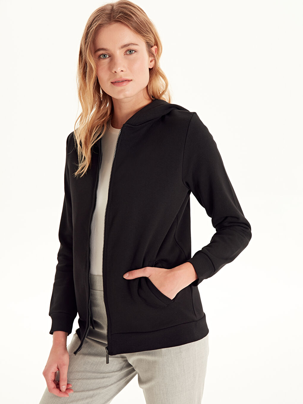 Yeni Siyah Fermuarlı Sweatshirt