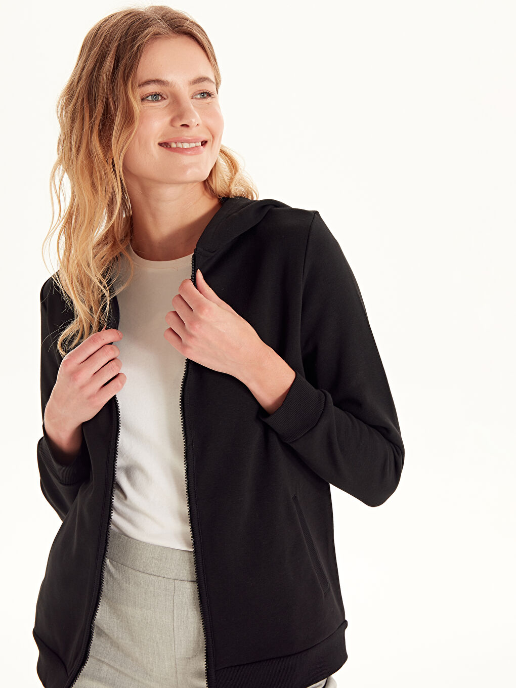 Yeni Siyah Fermuarlı Sweatshirt-2