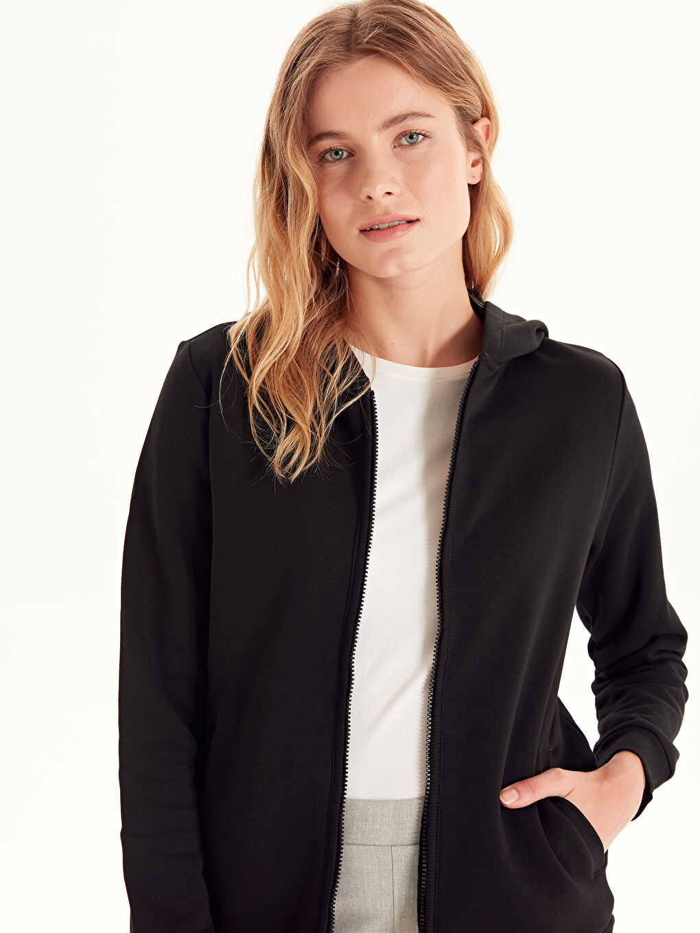 Yeni Siyah Fermuarlı Sweatshirt-3