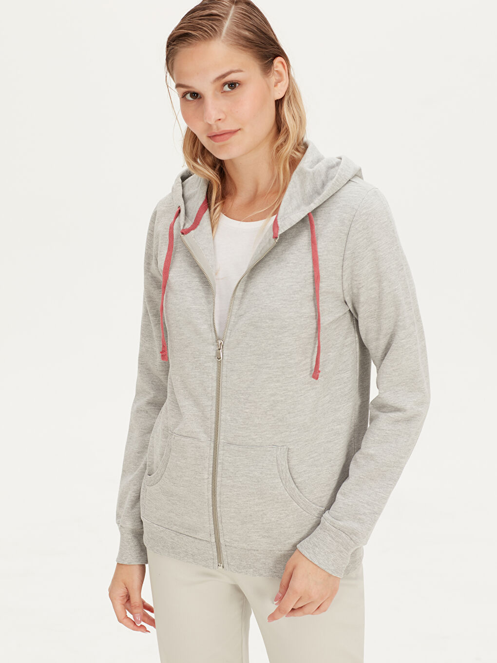 Gri Melanj Fermuarlı Sweatshirt