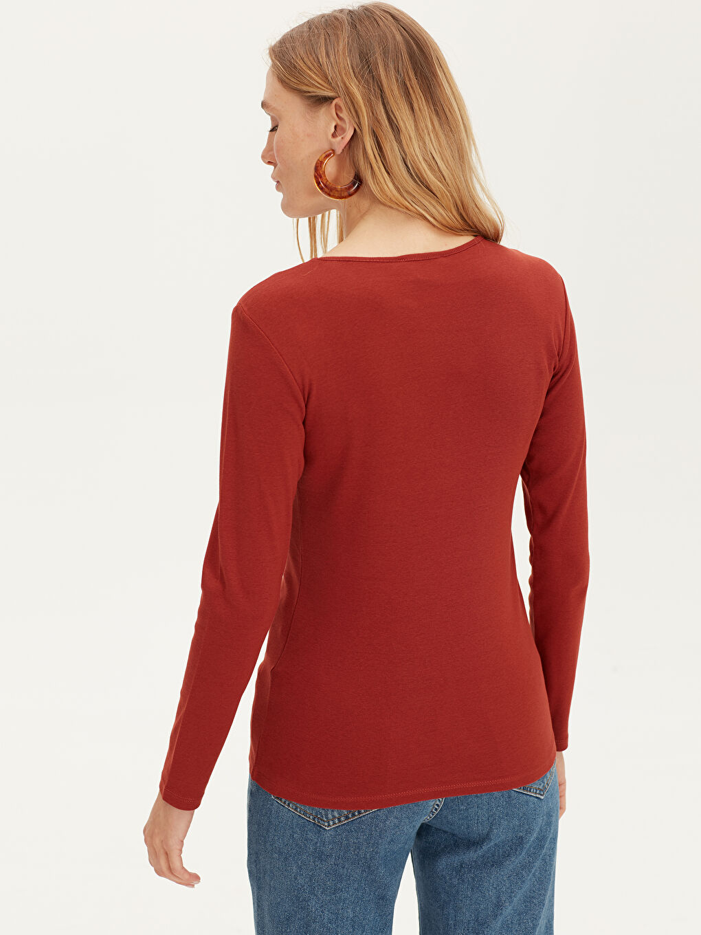 Turuncu Penye Kadın Tişört-1