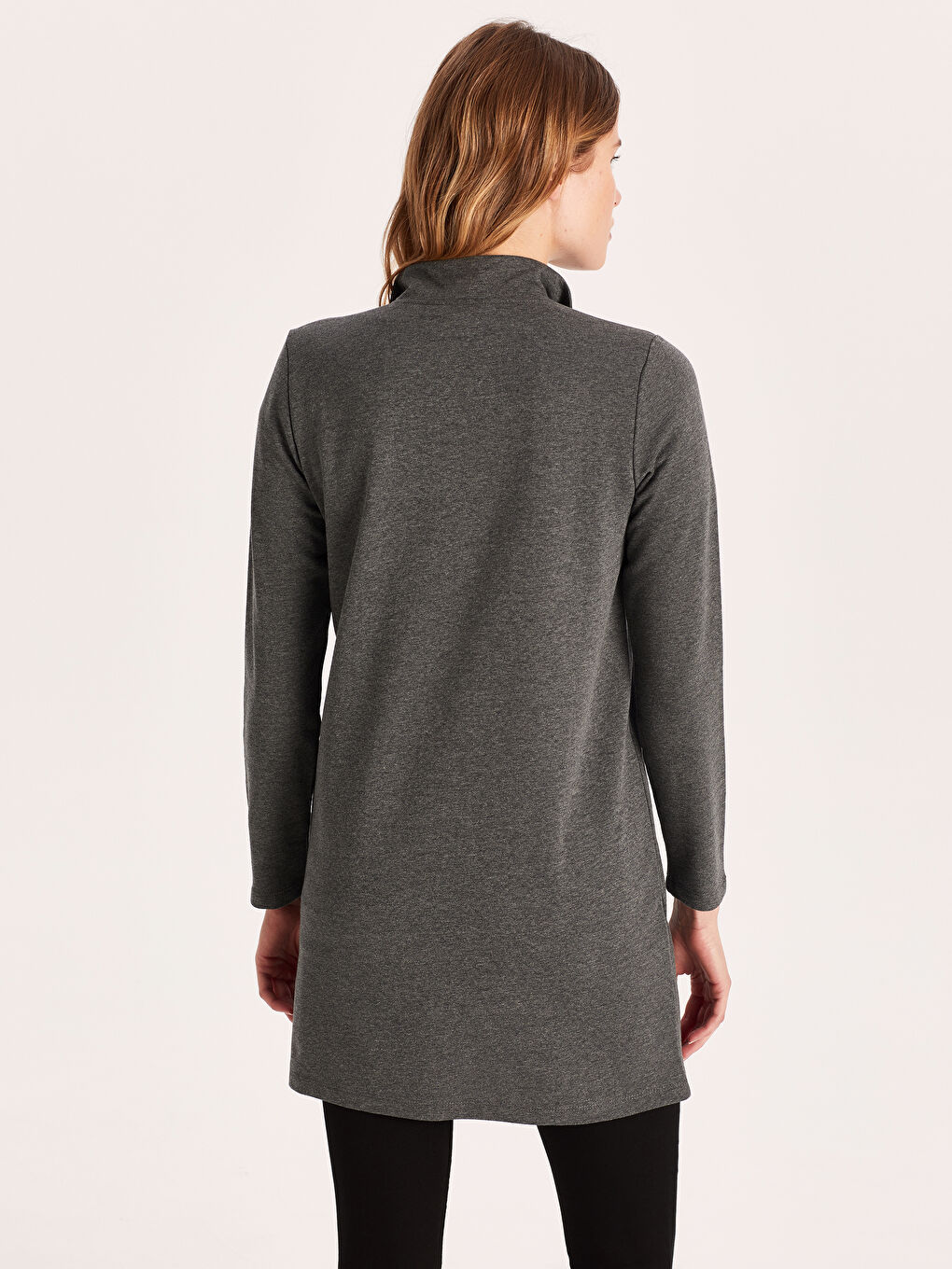 Antrasit Hakim Yaka Uzun Kollu Kadın Fermuarlı Hırka-3