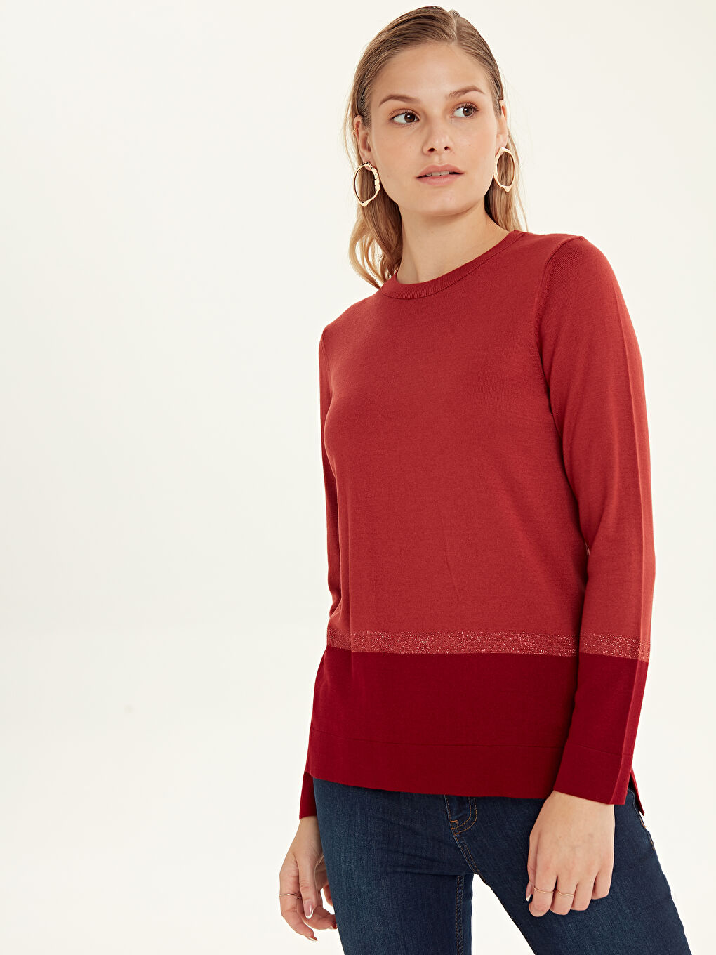 Turuncu Bisiklet Yaka Kadın Kazak-1