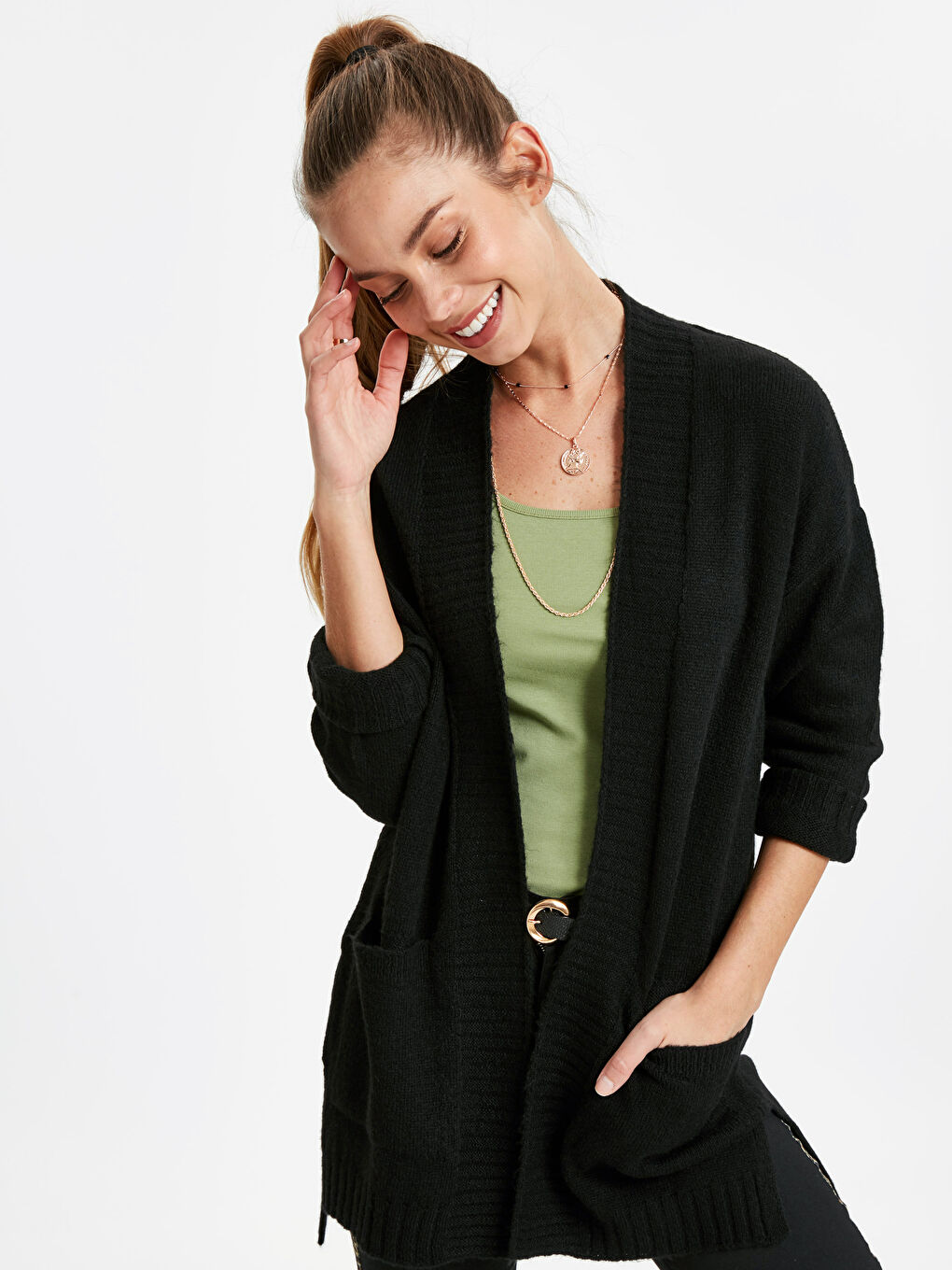 Кардиган с V-образным вырезом и длинным рукавом для женщин