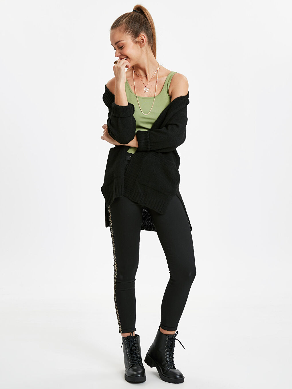 Кардиган с V-образным вырезом и длинным рукавом для женщин-2