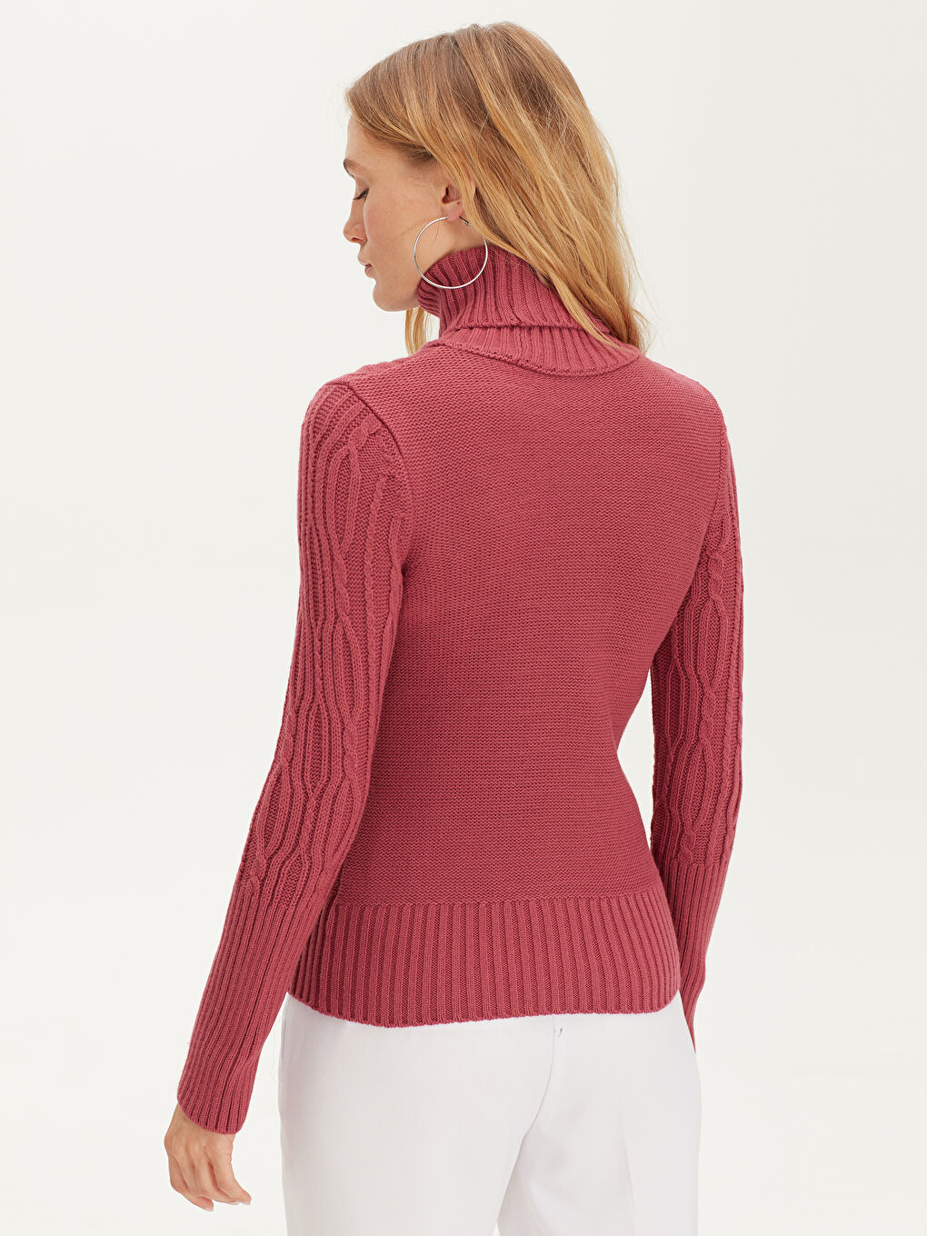 Pembe Balıkçı Yaka Uzun Kollu Kadın Kazak-3