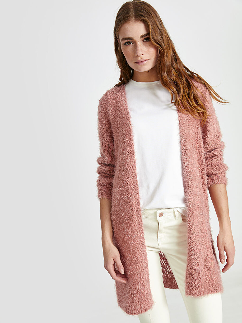 Pembe Uzun Kollu Kadın Hırka-1