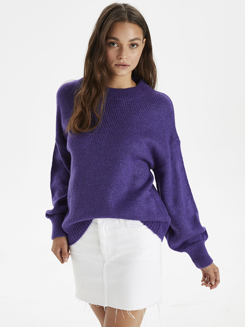 Mor Bisiklet Yaka Uzun Kollu Kadın Kazak-1