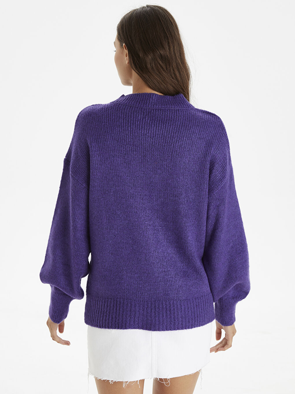 Mor Bisiklet Yaka Uzun Kollu Kadın Kazak-2